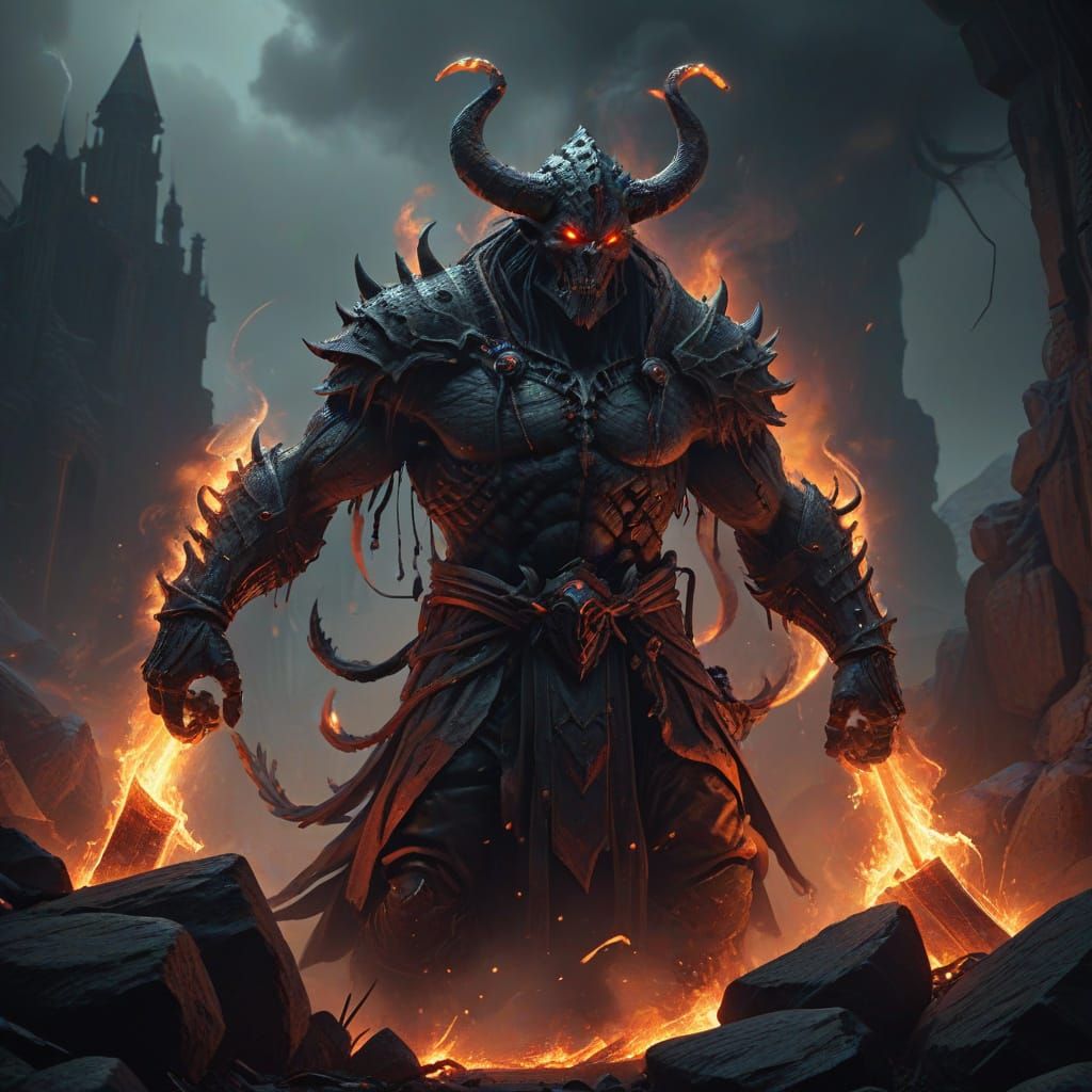 Gothic Demon King in Fiery Hues