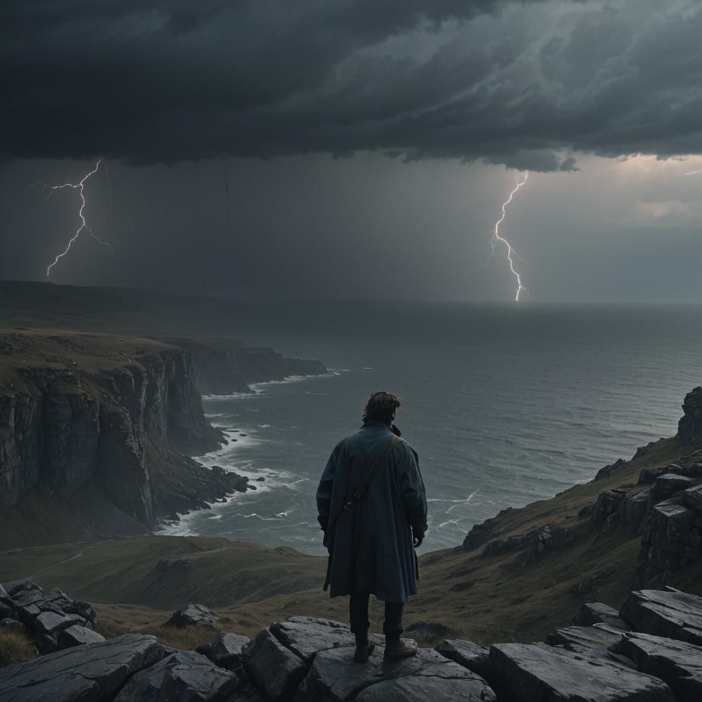 Ominous Figure Before Impending Storm