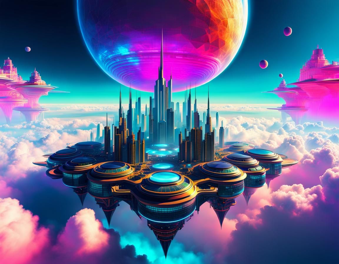 Futuristic Fractal City in the Sky
