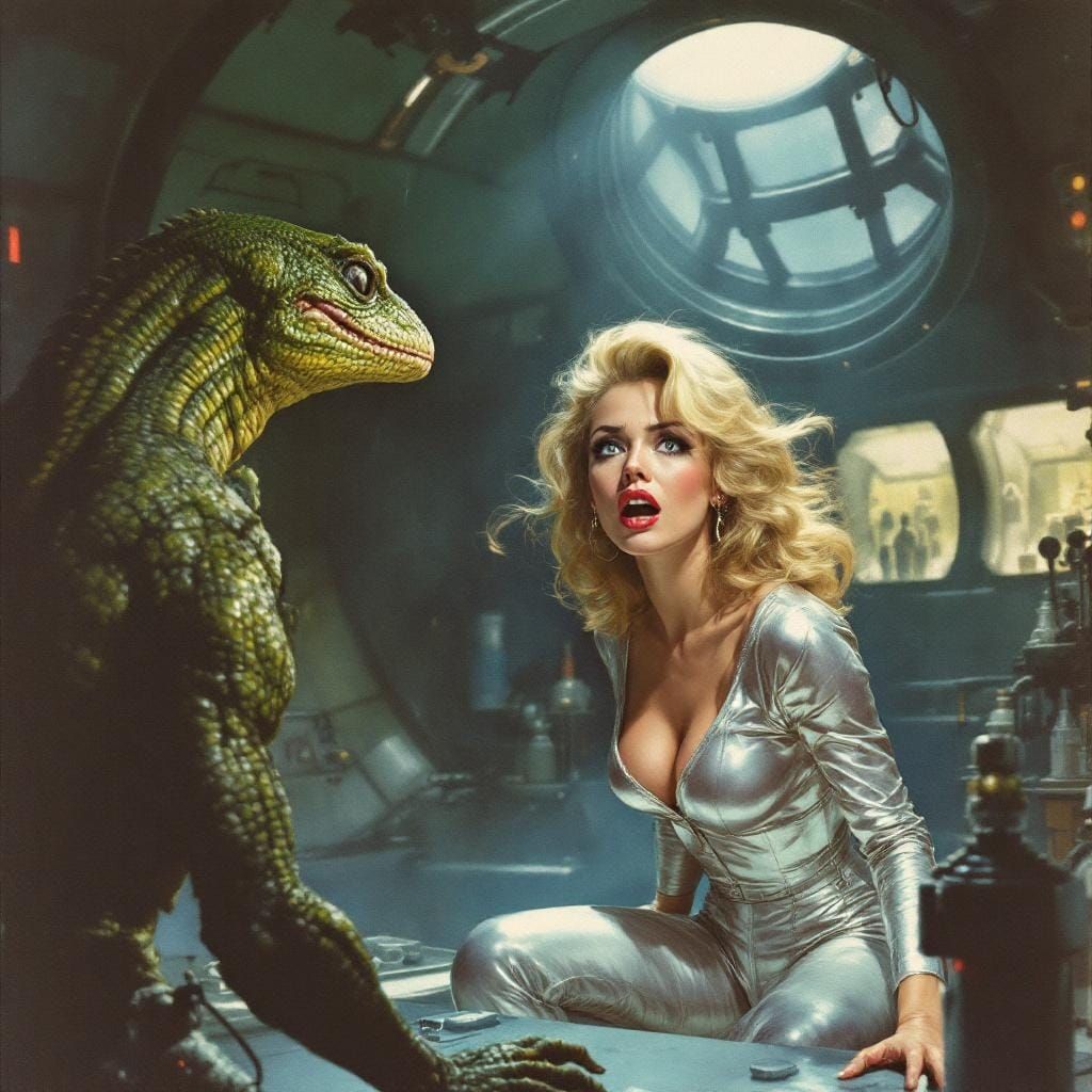 1950s Sci-Fi Illustration: Lizard Man Menace