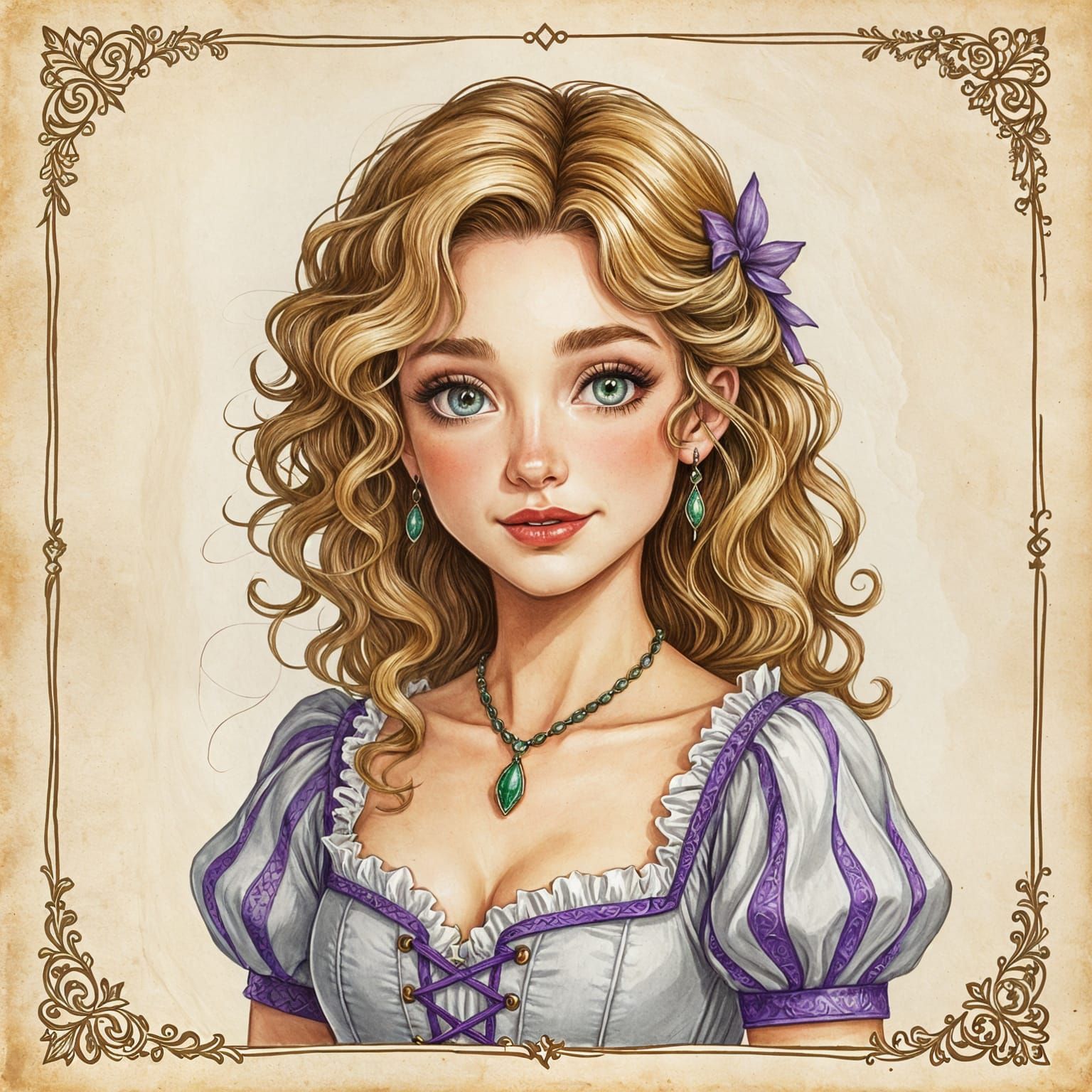 Mischievous Noblewoman in D&D Style, Watercolor