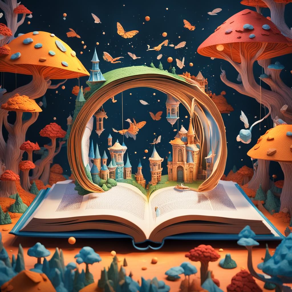 Enchanting 3D Book Scene with Magical Creature