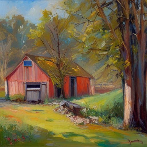 Springtime Landscape in Oil Painting Style