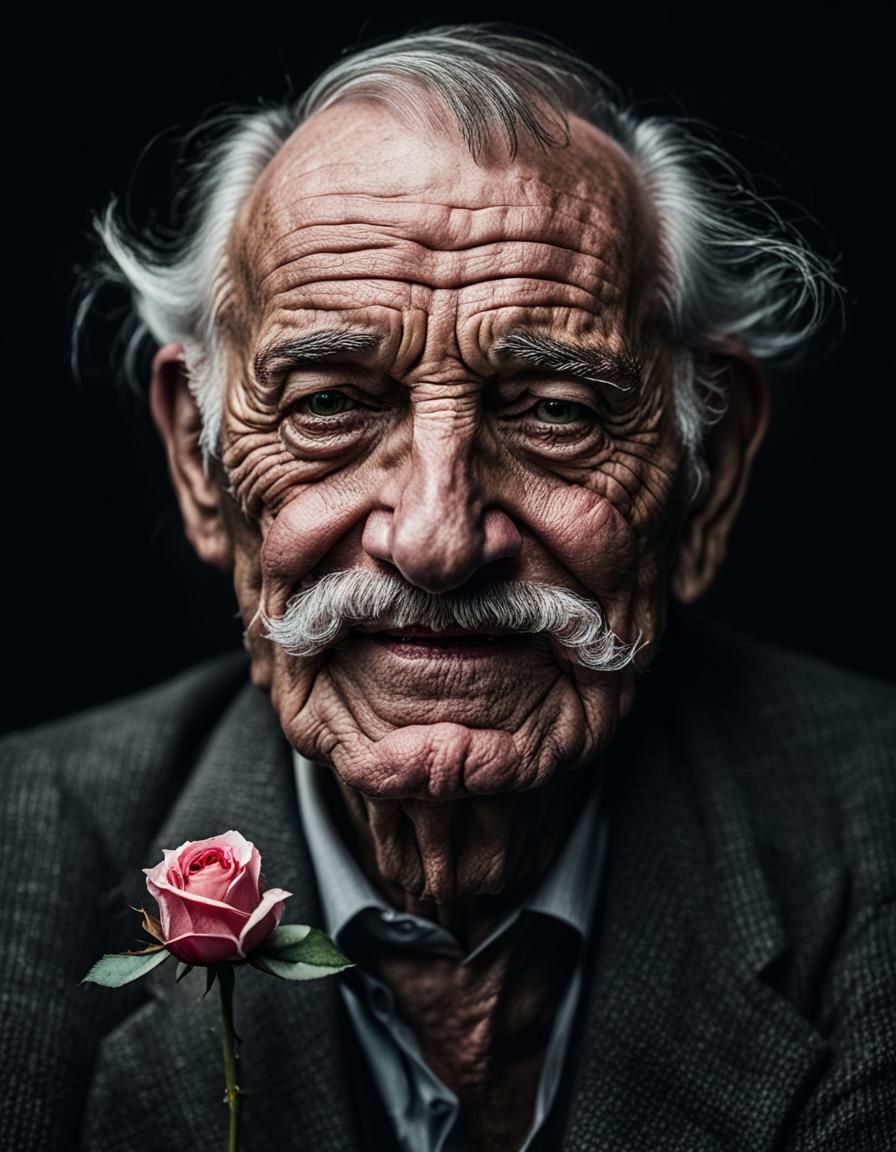 Smiling Man with Rose: Close-Up Portrait