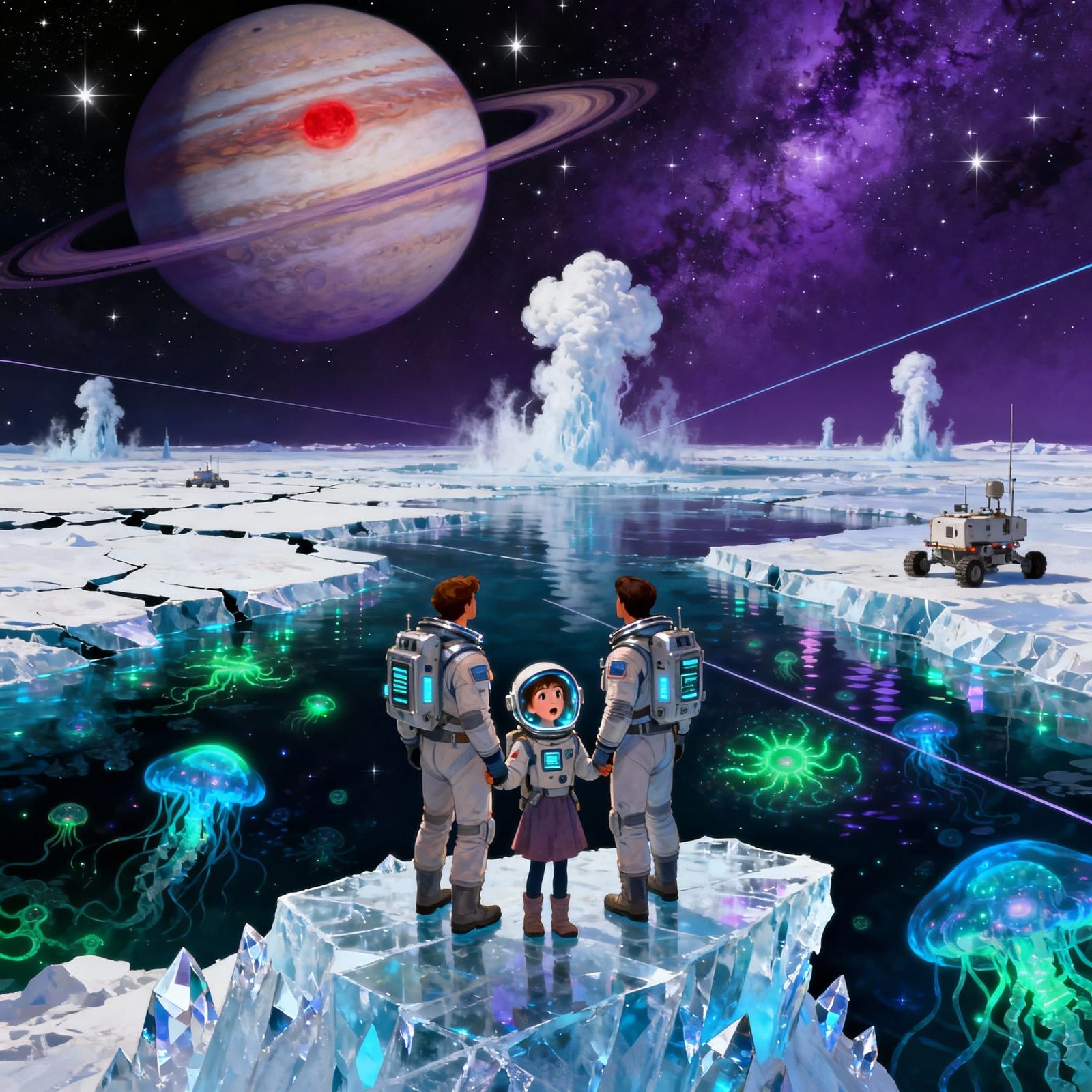 Family Exploration on Europa Under Jupiter's Gaze