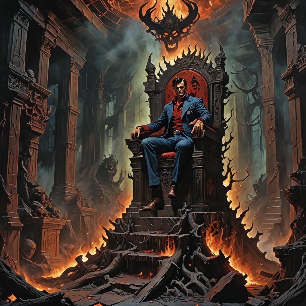 Ash Williams King of Hell: Occult Oil Painting