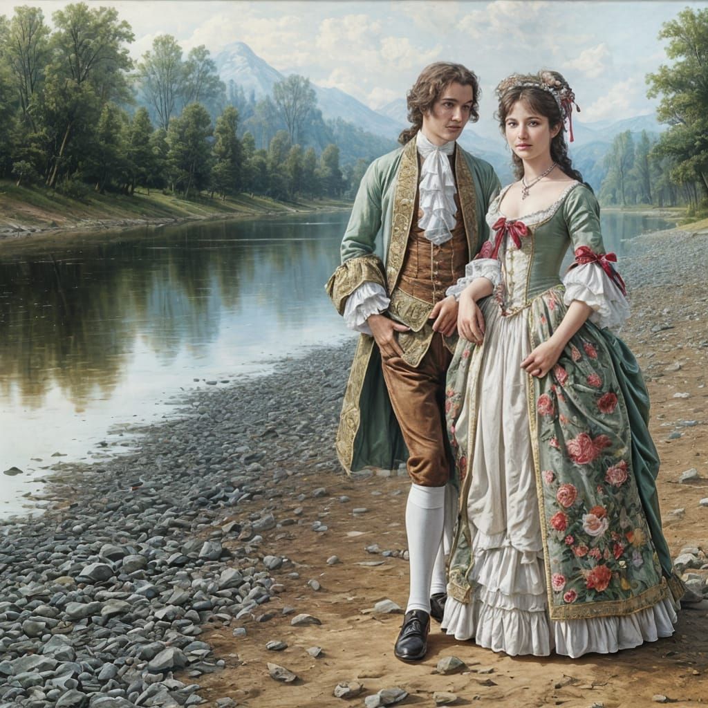 Rococo Style Portrait on a Lake Shore