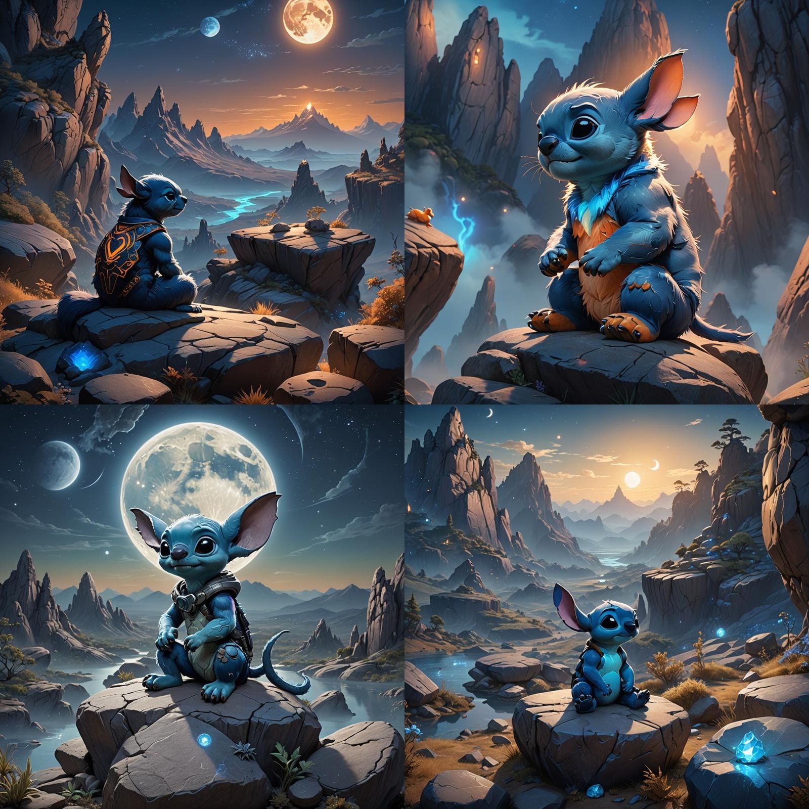 Stitch Under a Blue Moon in Detailed Matte Painting