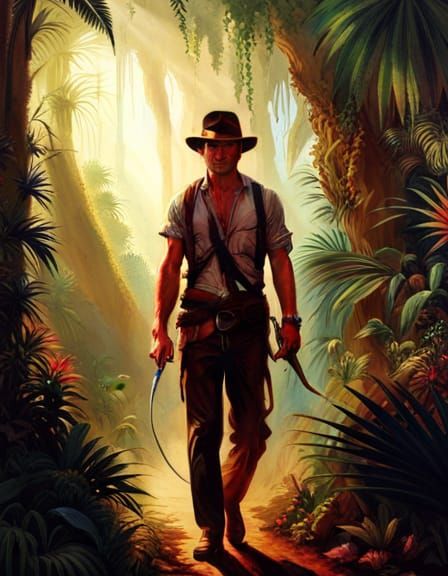 Indiana Jones Silhouette in Aztec Jungle