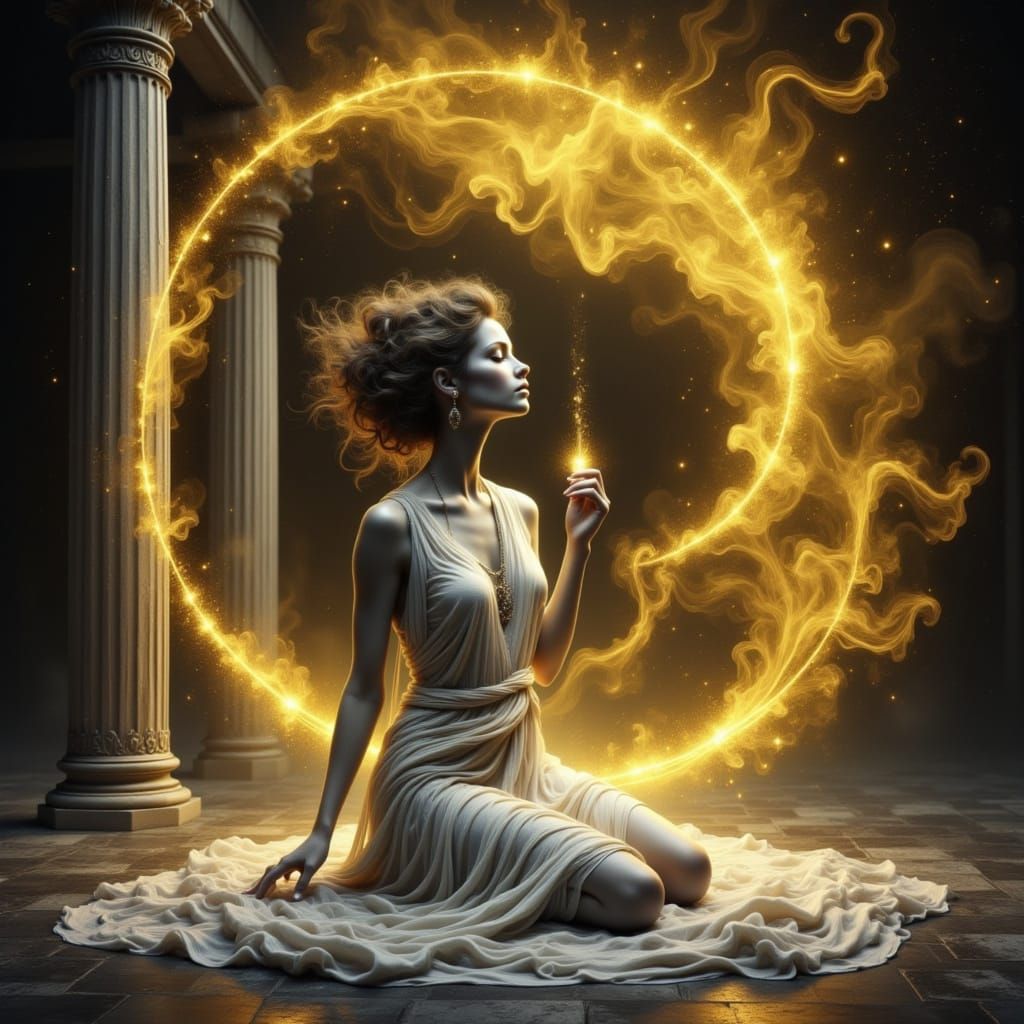 Greek Oracle in Ethereal Black and White With Gold