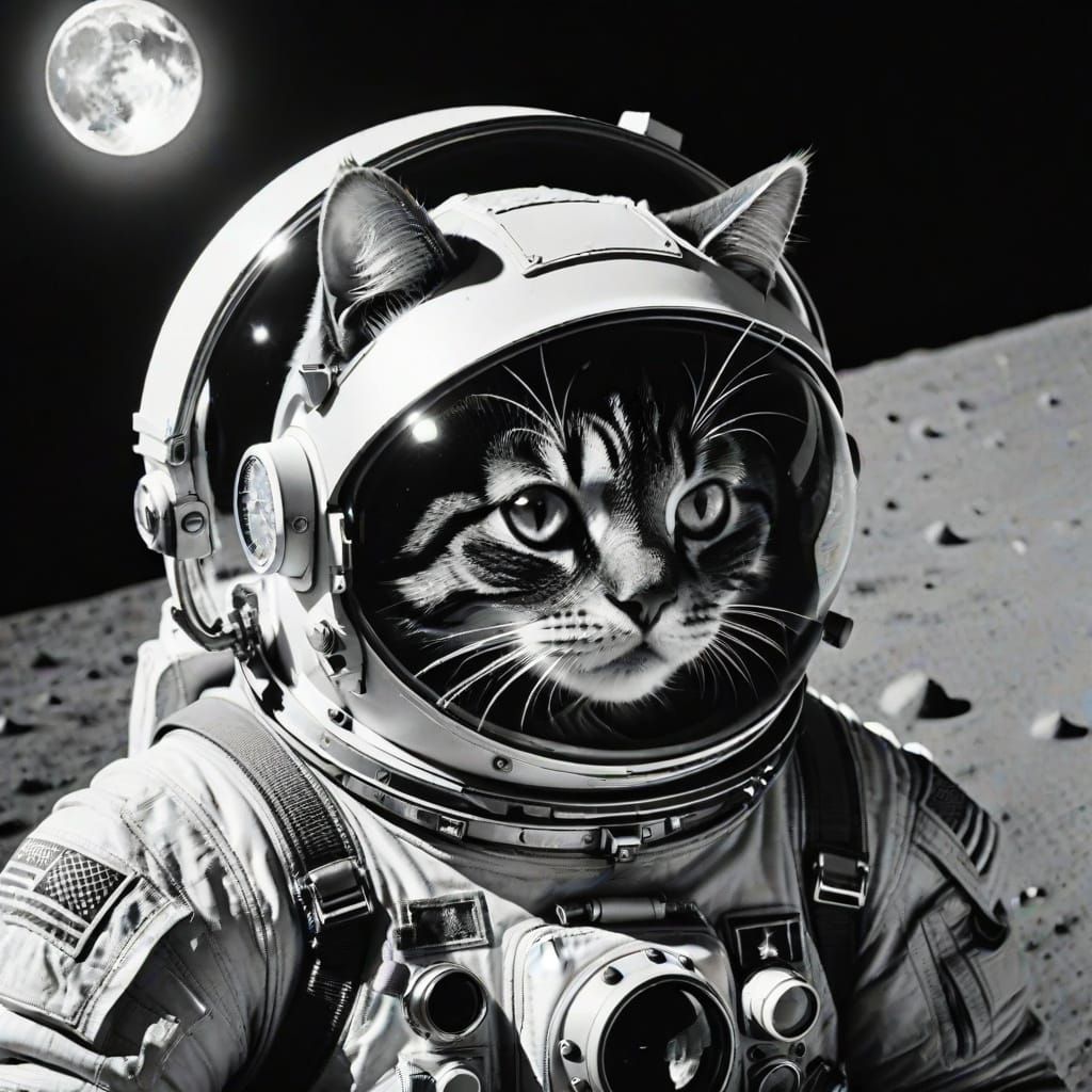 Cat Astronaut in Film Noir Style