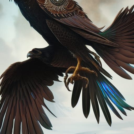 Photorealistic Raven Eagle Hybrid in Porcelain Style