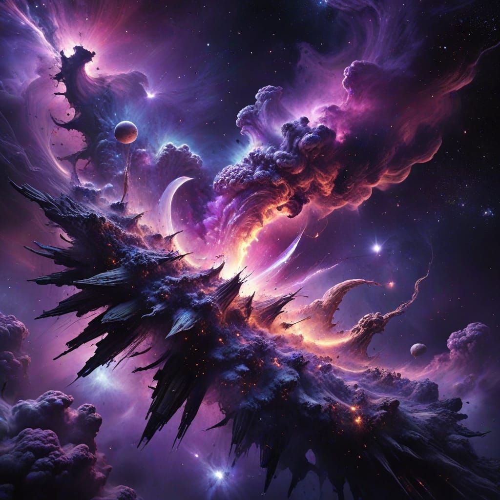 Surreal Cosmic Landscape in Vibrant, Ethereal Colors