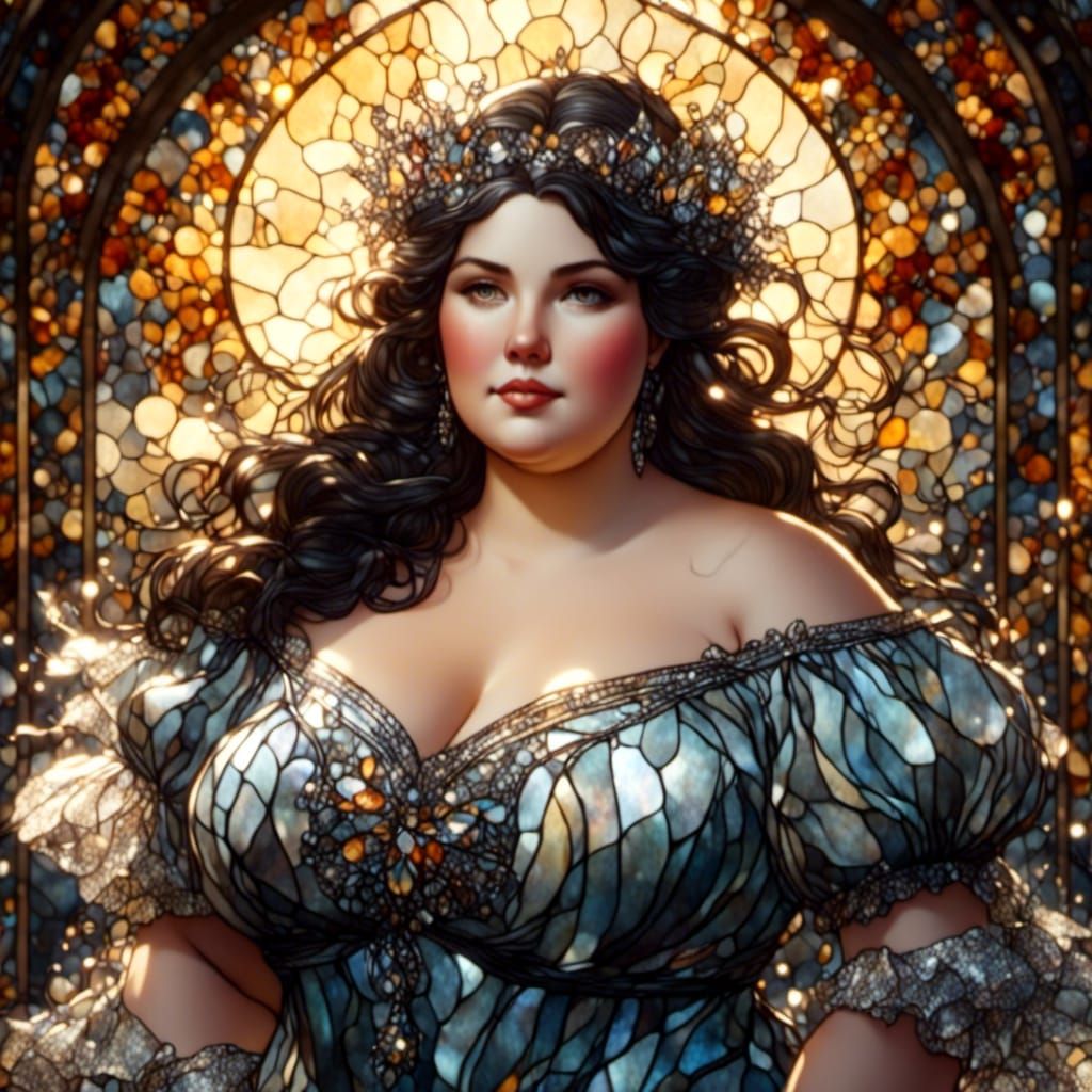 Stained Glass Woman in Snowy Field