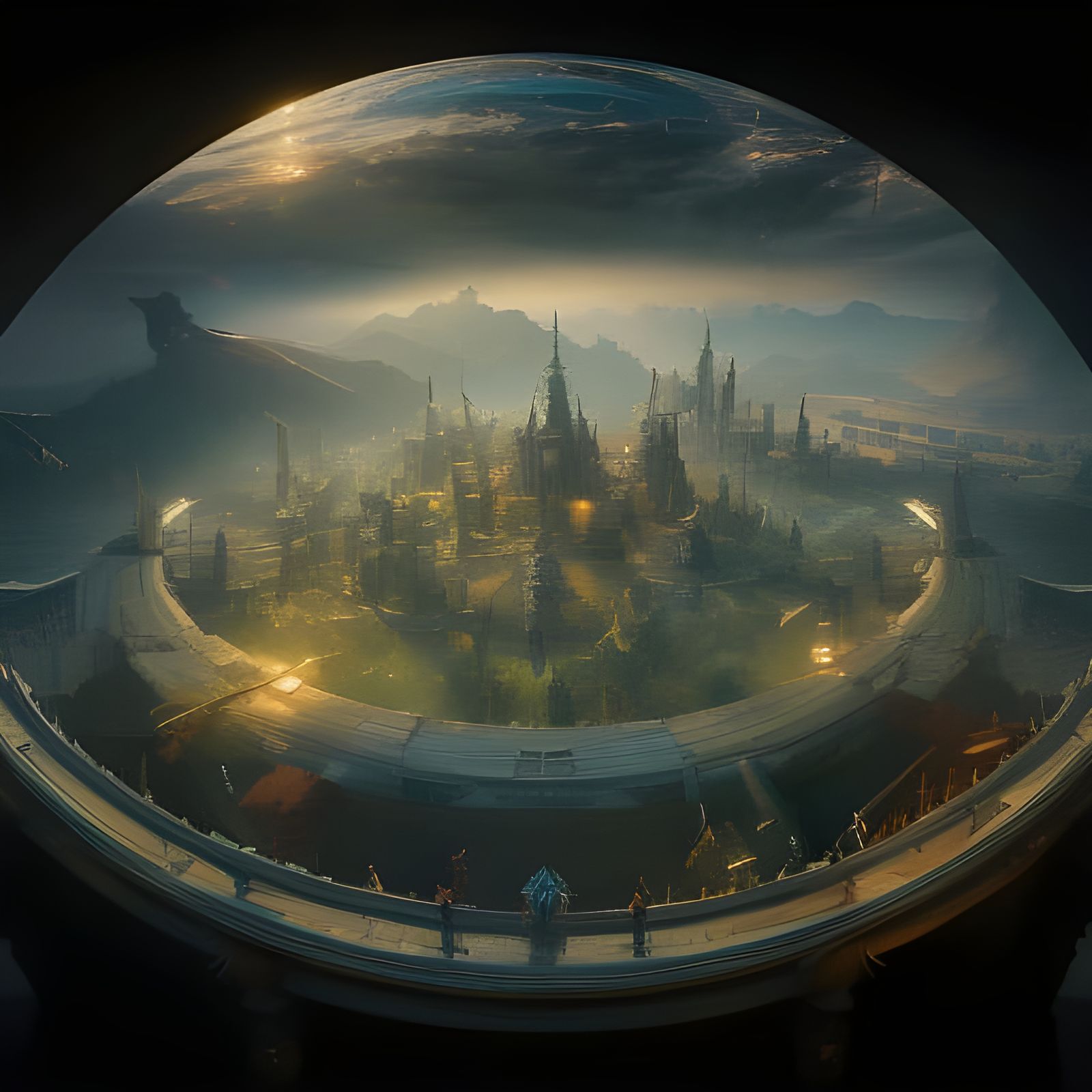 Flat Earth Under Glass Dome: Digital Illustration