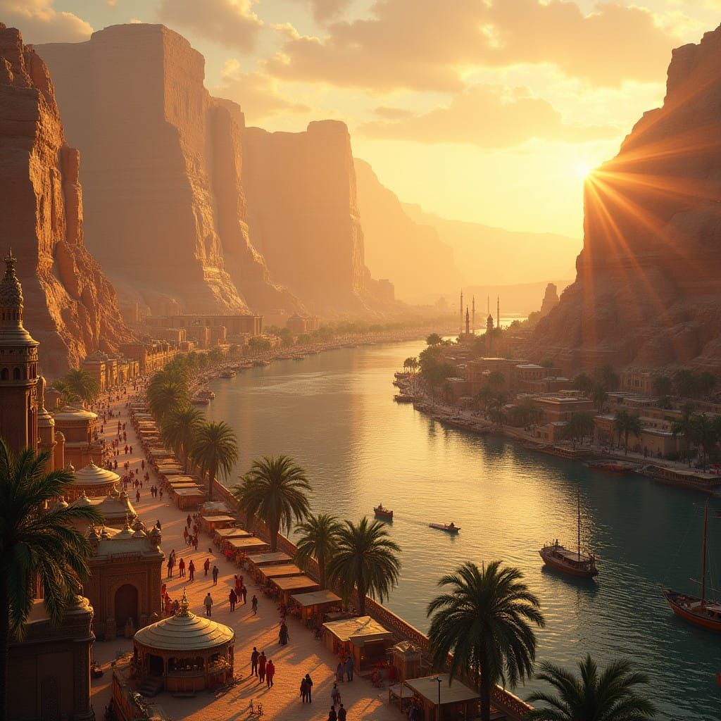 Surreal Aswan Cityscape Under Golden Sunset