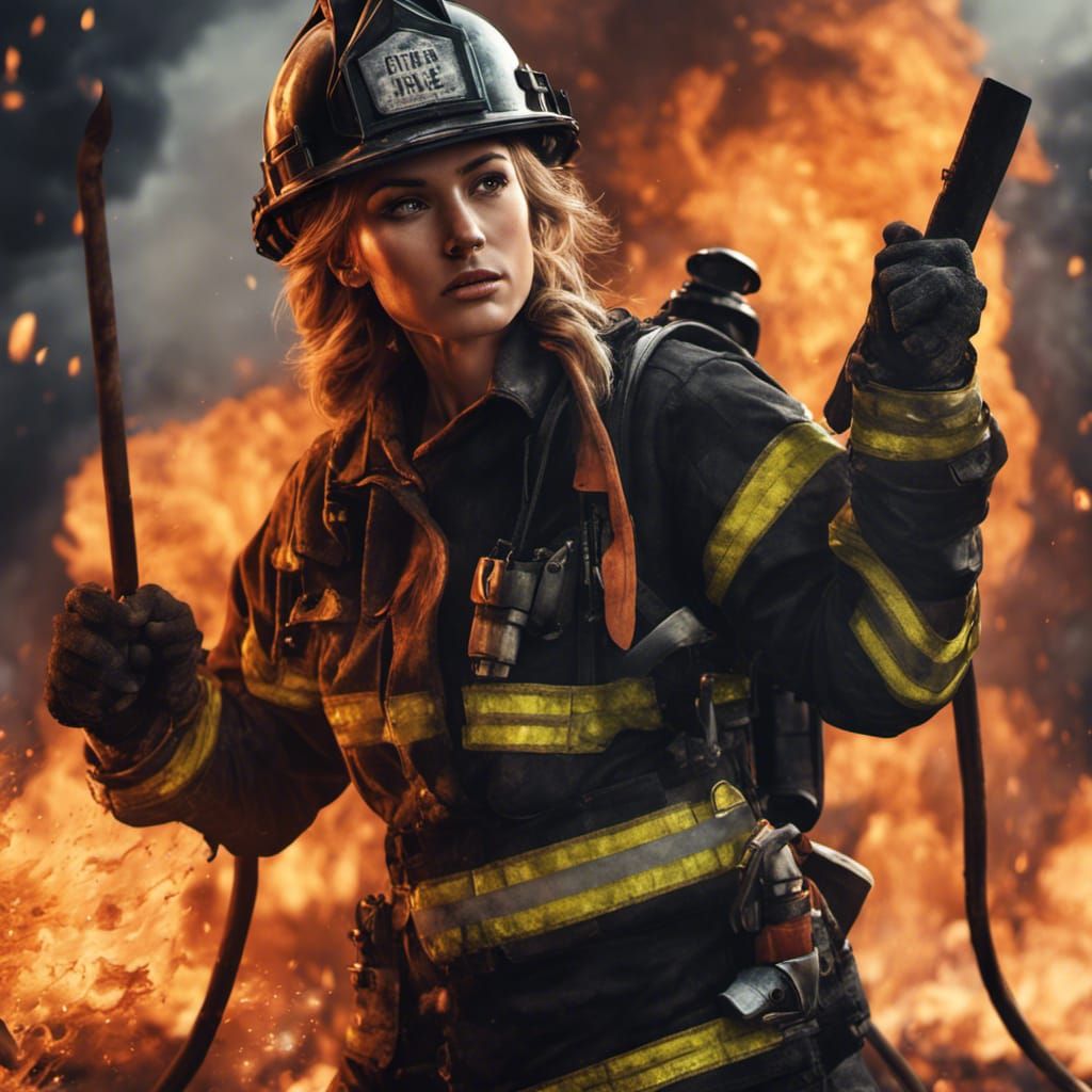 Female Firefighter in Detailed Matte Painting