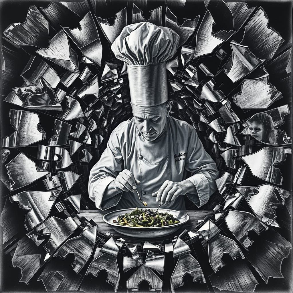 Kaleidoscopic Chef: A Hyperdetailed Charcoal Drawing