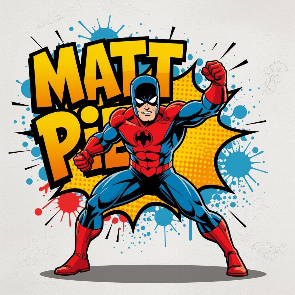 Cartoon Superhero in Action Pose with Graffiti Background