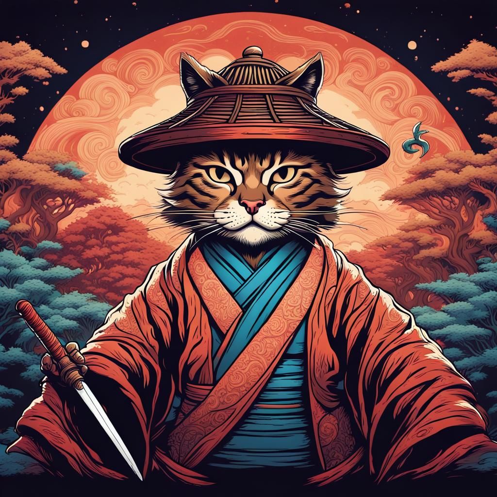 Kung Fu Master Cat in Cosmic Vector Art