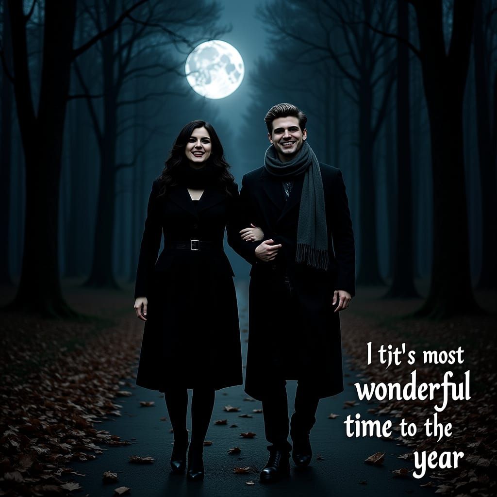 Goth Lovers Walk in Spooky Moonlit Park