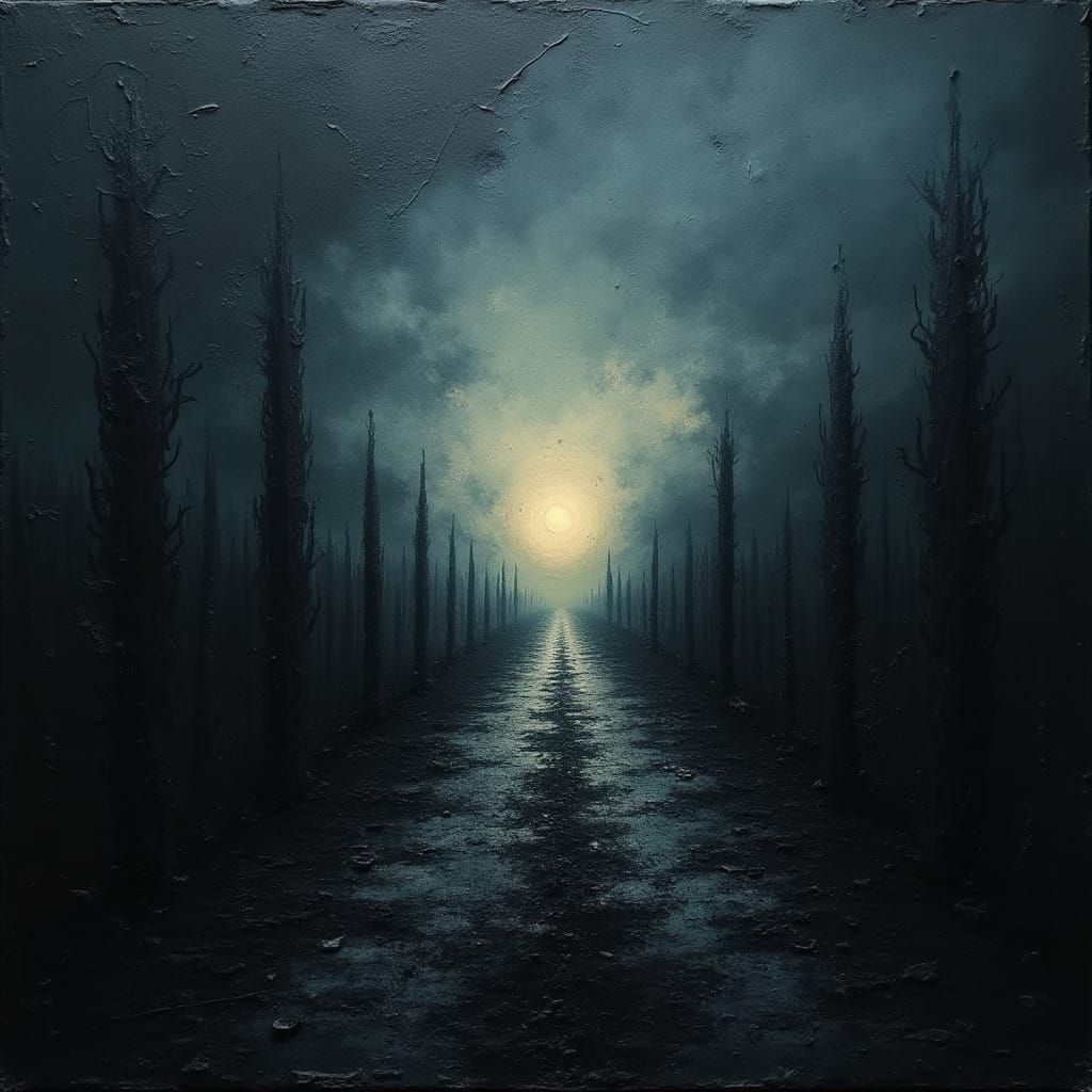 Surreal Abstract Landscape with a Fading Beacon of Hope