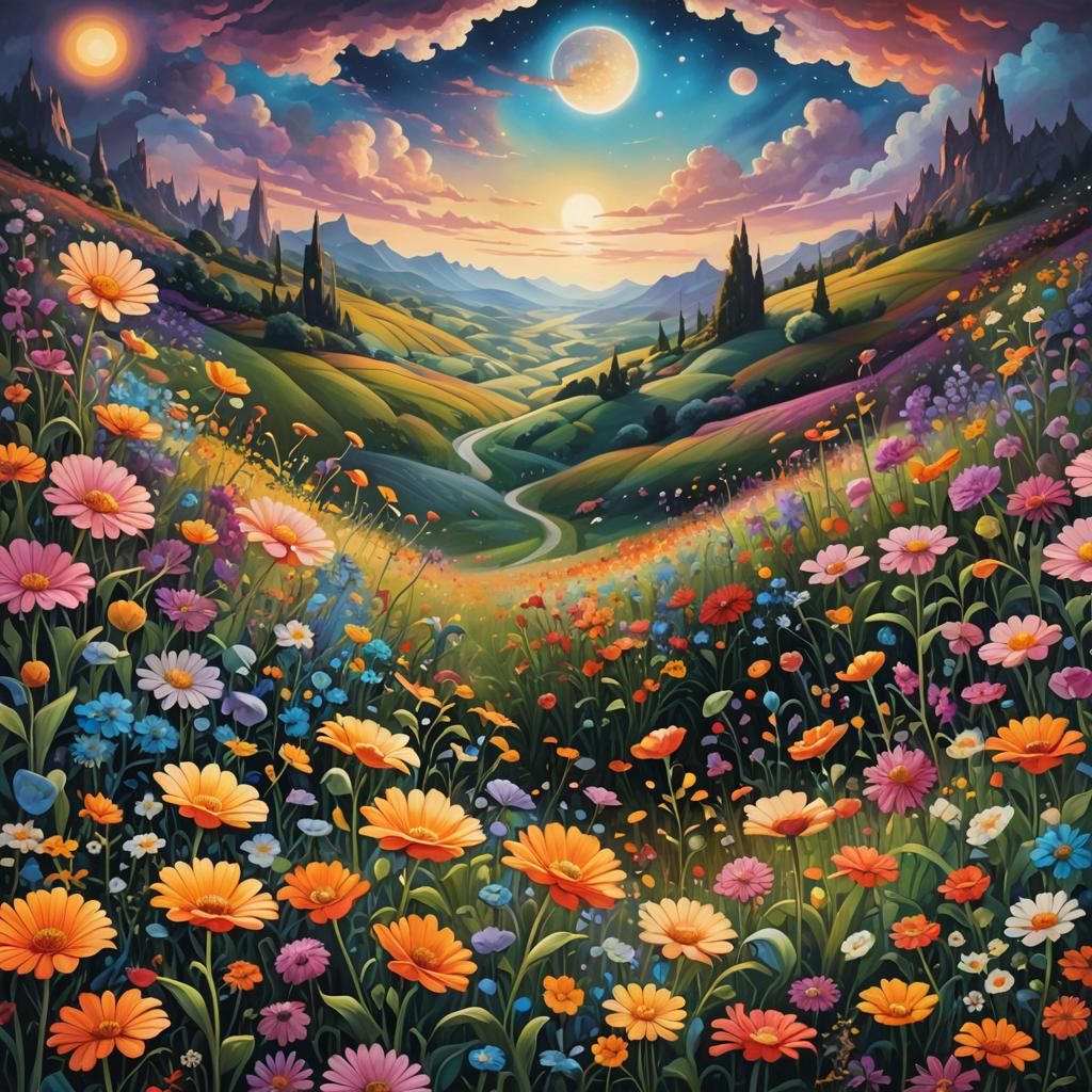 Surreal Flower Fields in Ethereal Light