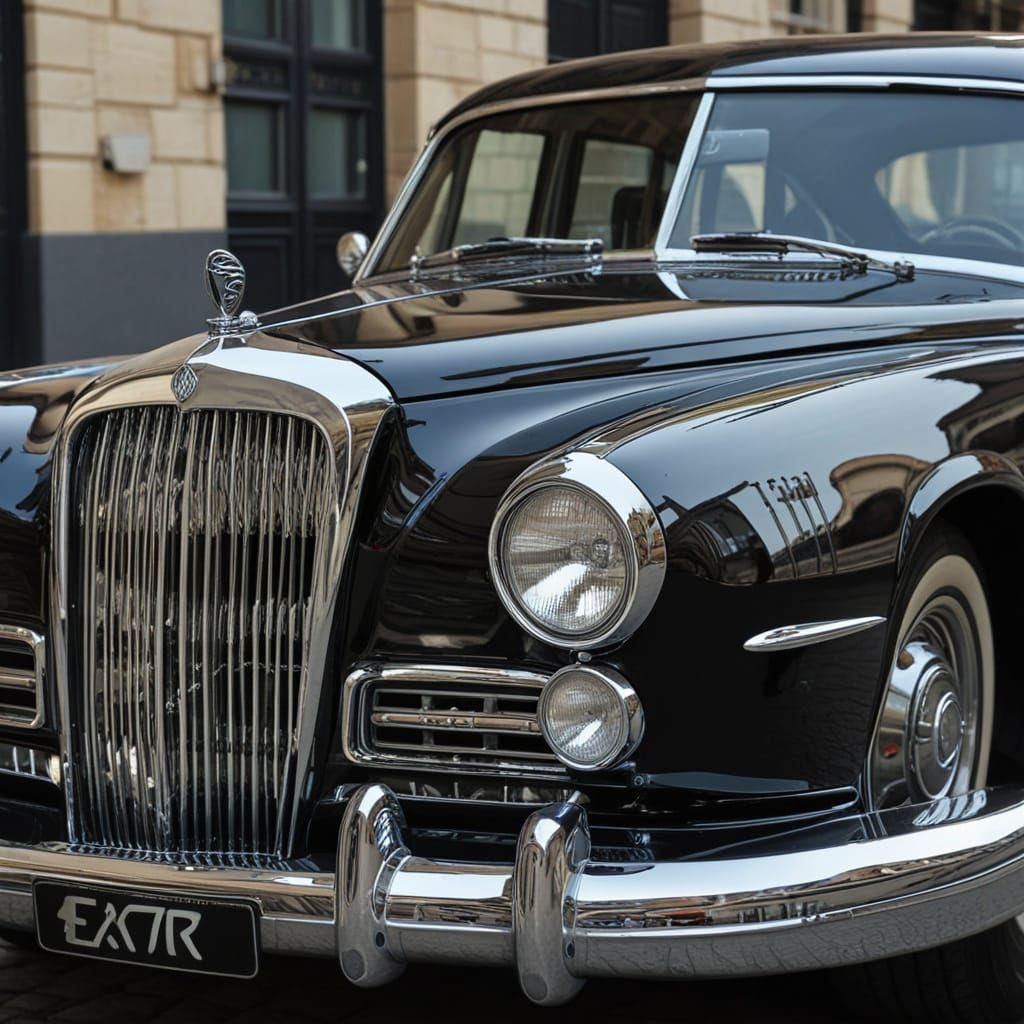 Rétrofuturisme Chromé: A Chrome-Grilled Car Reflects Futuris...