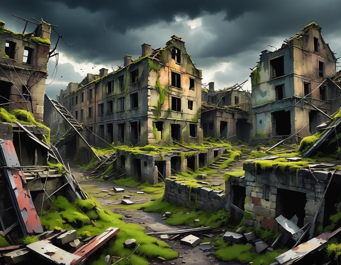 War-Torn Landscape in Storybook Illustration Style