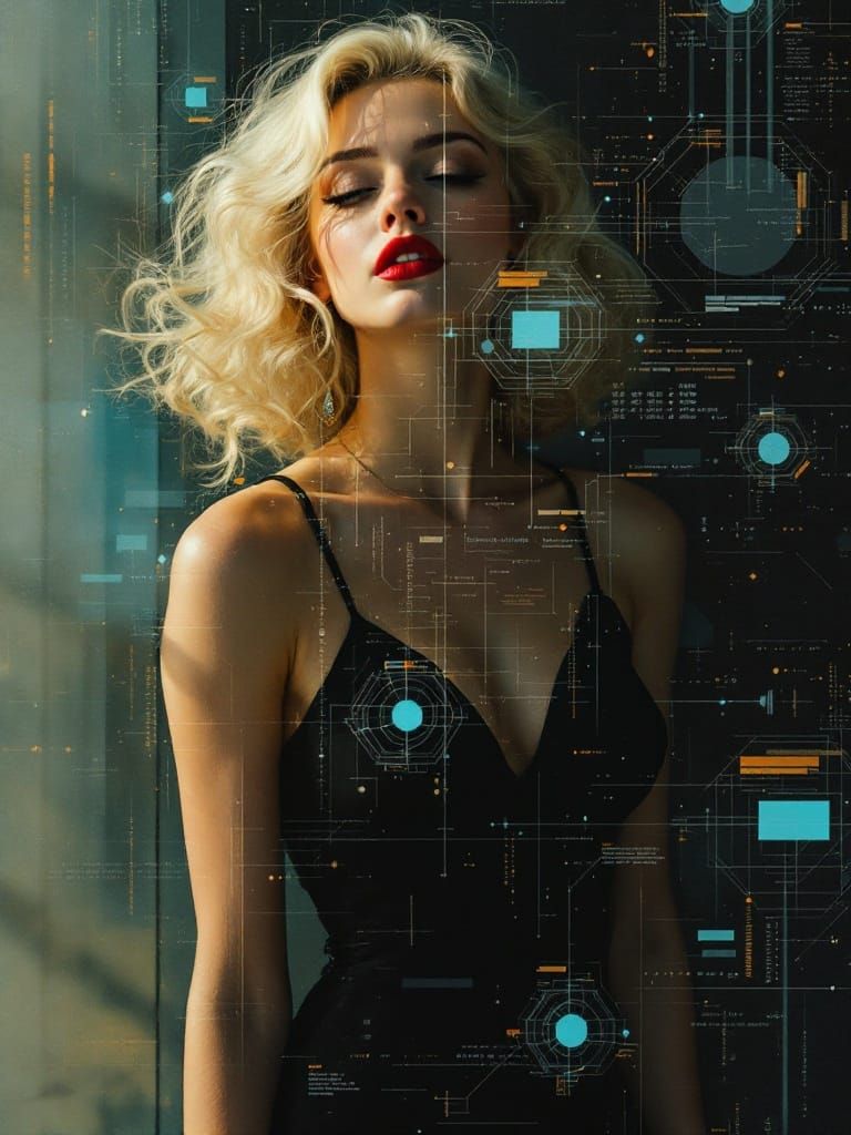 1950s Pin-Up Glitch Art in Tonalist Style