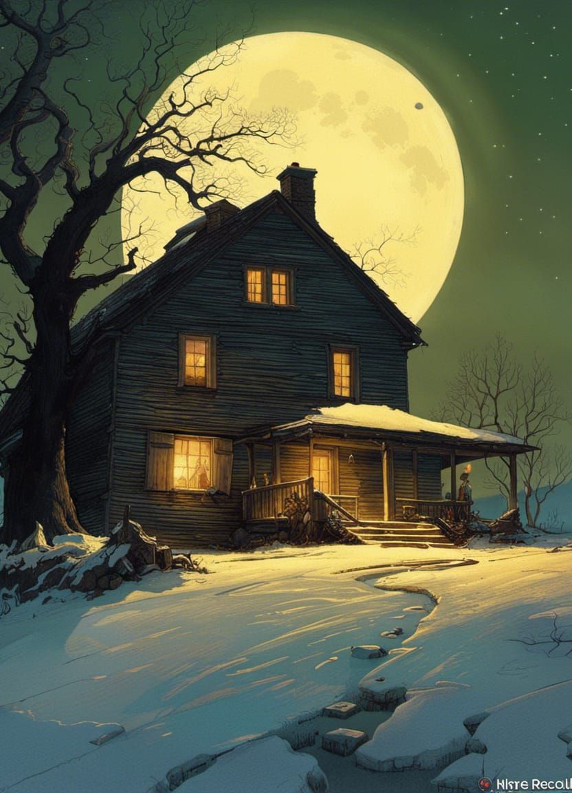 Night Farmhouse in Detailed Fantasy Style