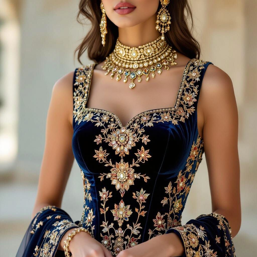 Luxurious Kashmiri Velvet Corset Top with Golden Embroidery