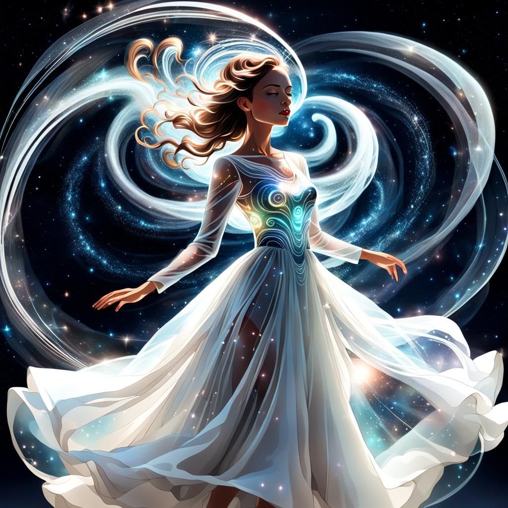 Ethereal Woman in Cosmic Swirls