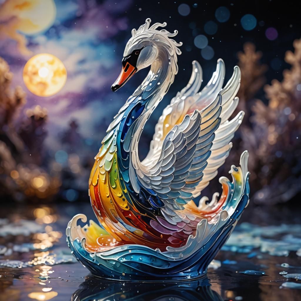 Enameled Glass Swan Figurine in Watercolor Style