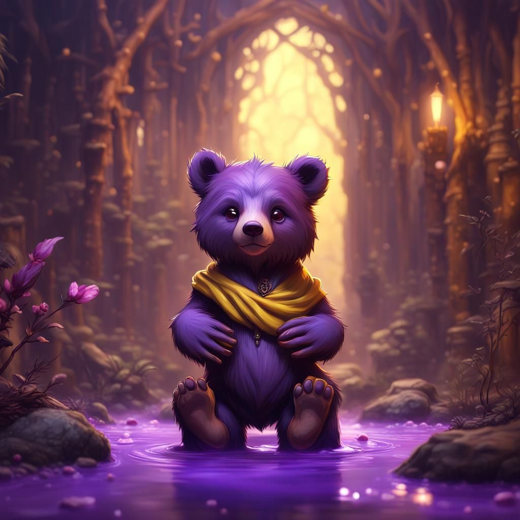 Cute Baby Bear Cub in Dark Fantasy Style