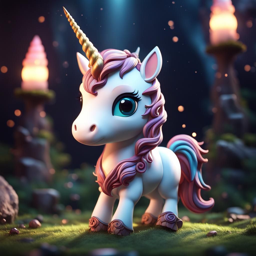 Chibi Lightning Unicorn Fantasy Concept Art