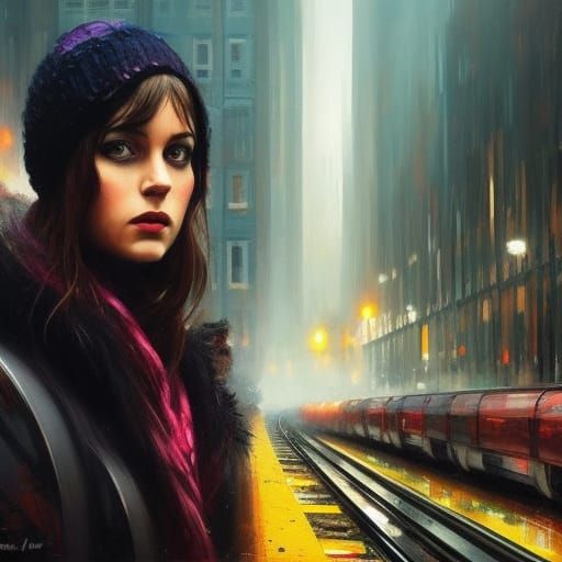 Girl on Train, Digital Art Masterpiece