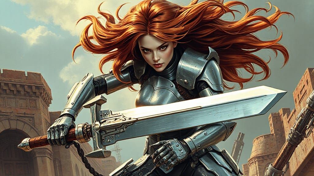 Heavy Metal Warrior Slaying Cyborg with Sword