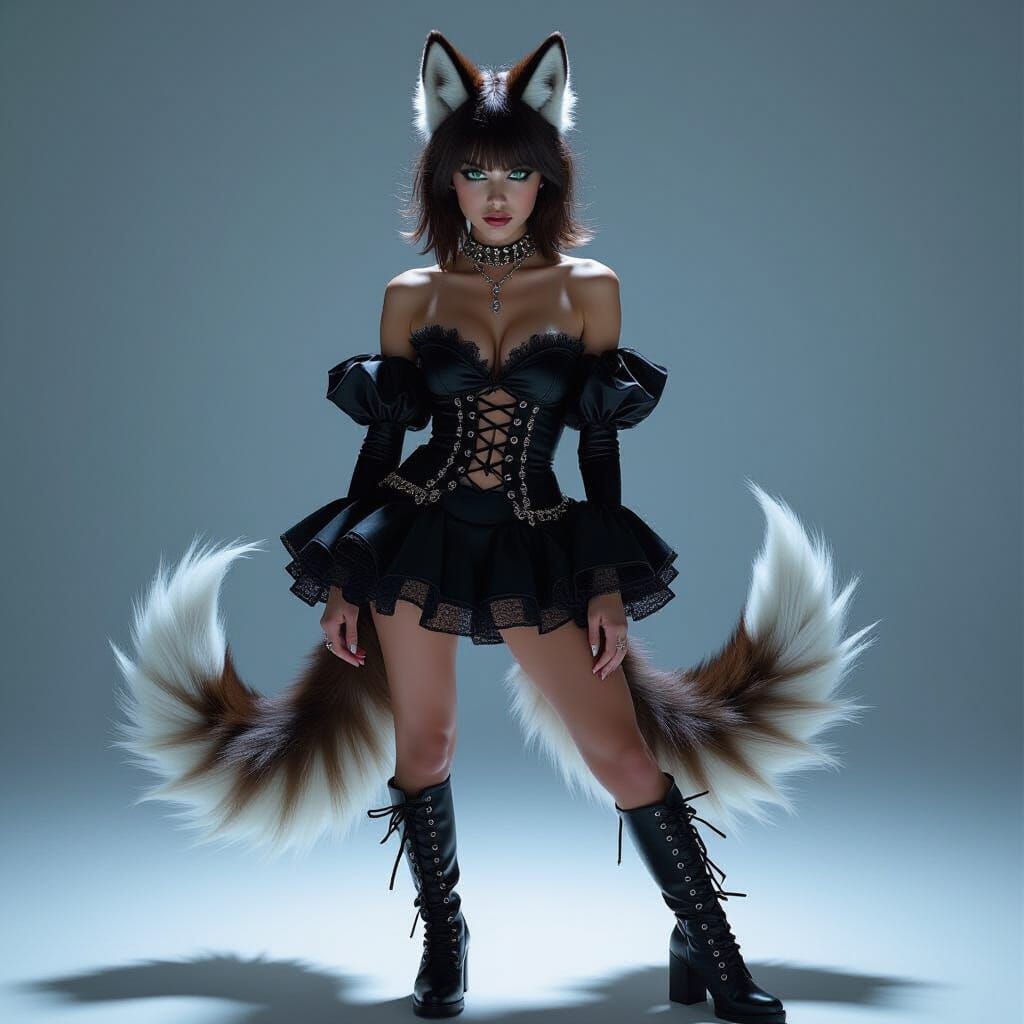 Gothic Wolf Girl in Hyperrealistic Cinematic Photo