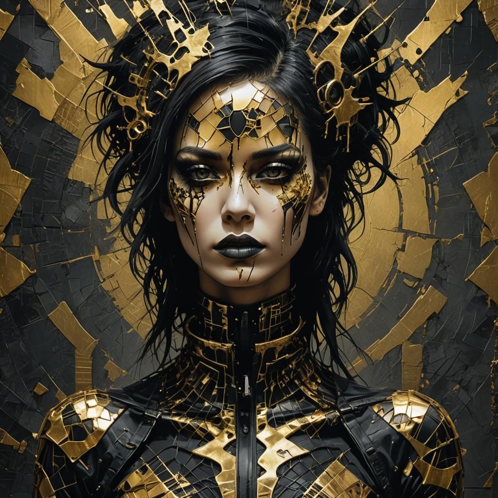 Cyberpunk Double Exposure Woman in Gothic Fractal Art