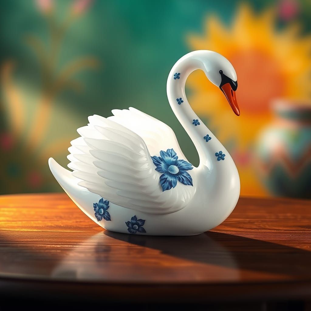 Elegant Porcelain Swan in Vibrant Colors