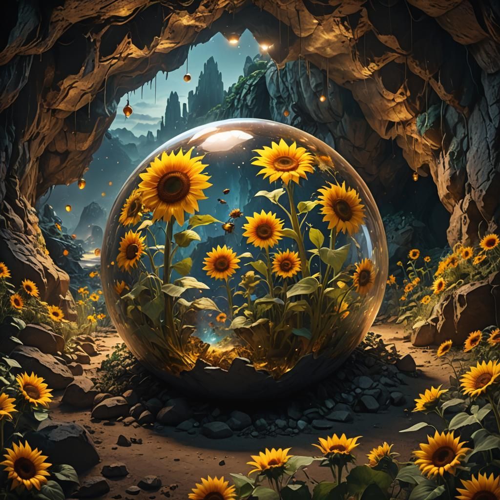 Sunflowers and People in Midnight Cave Ball