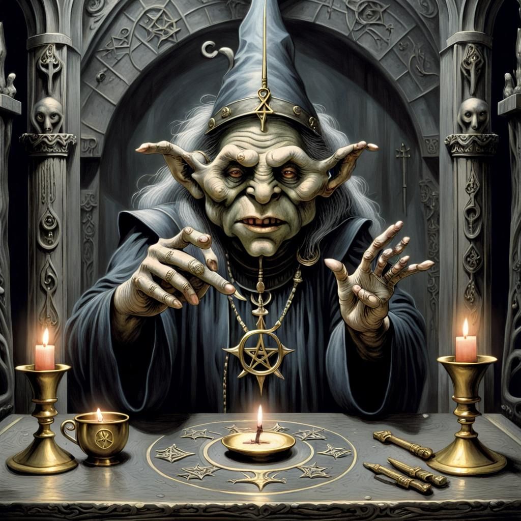 Steampunk Troll Magician Tarot Card