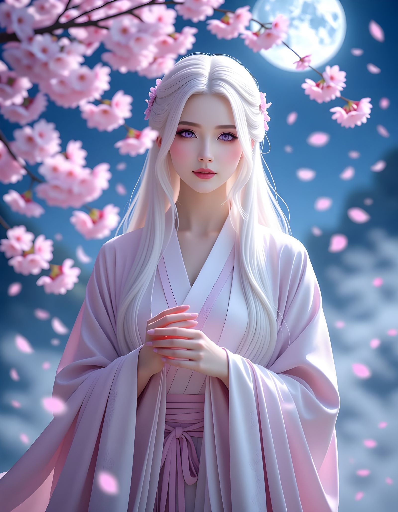 Munavren Woman in Moonlight Cherry Blossoms