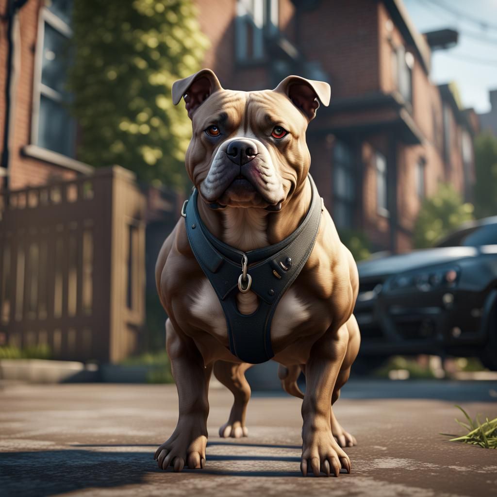 American bully dog in neighbourhood