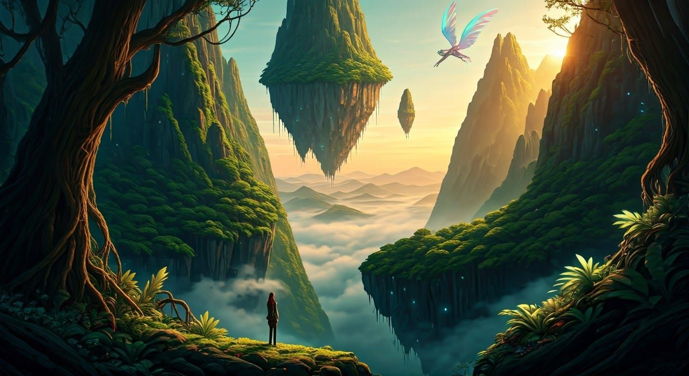 Ethereal Floating Mountains in a Hyper-Realistic Style