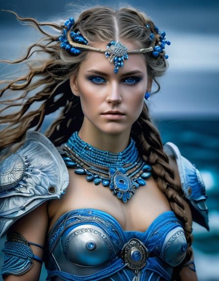 Young Woman as Poseidon, Ocean Goddess Portrait