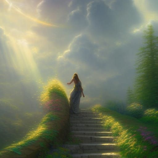 Ethereal Stairway to Paradise in Art Nouveau Style
