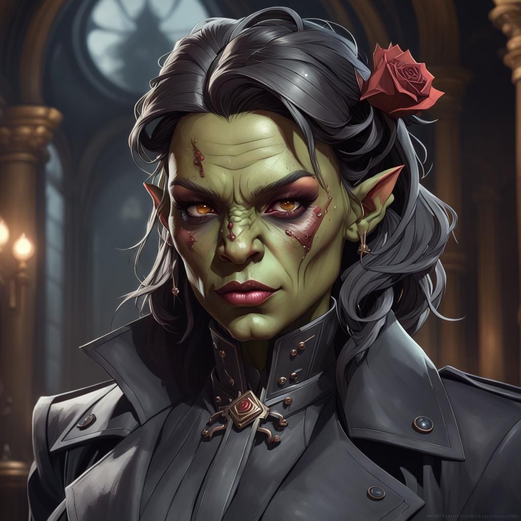 Orc Princess in Black Suit: Hyperdetailed Portrait