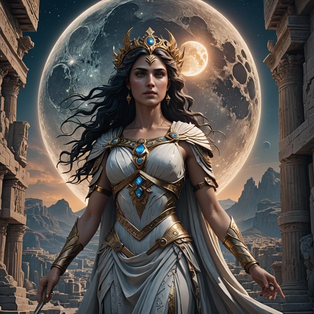 Selene, Greek Moon Goddess in Detailed Matte Painting
